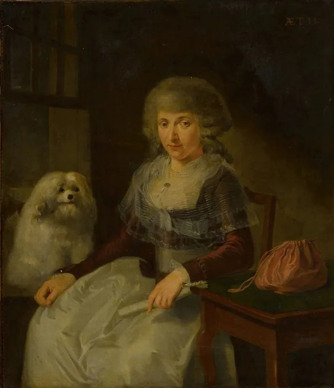 Elderly Woman With Her Dog Wall Art by Adriaen de Lelie - High-Resolution Digital Print