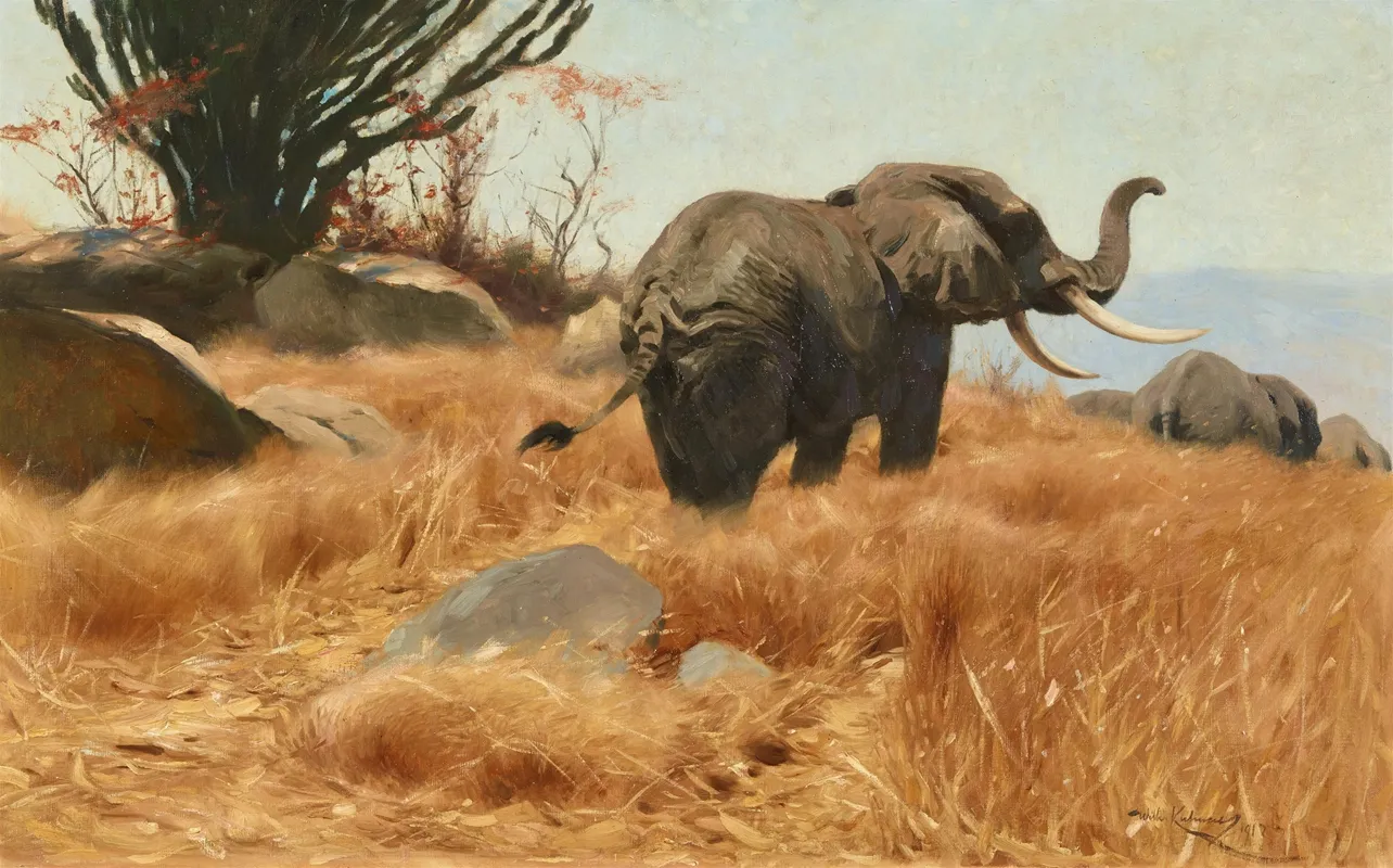 Elefant In Der Savanne Wall Art by Wilhelm Kuhnert - High-Resolution Digital Print