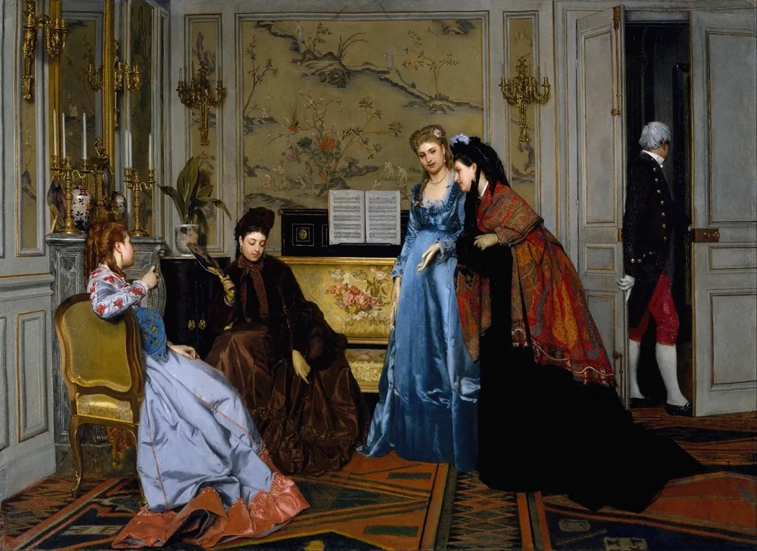 Elegant Figures In A Salon Wall Art by Alfred Stevens - High-Resolution Digital Print