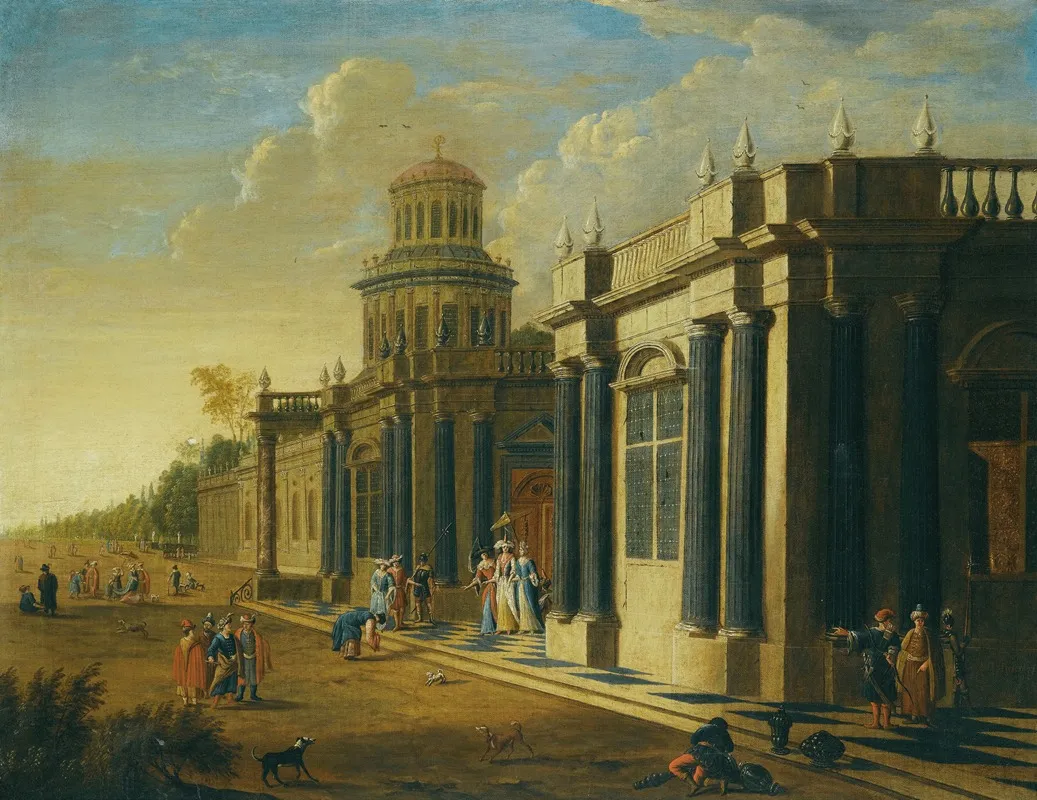 Elegant Figures In Oriental Costume By A Palace