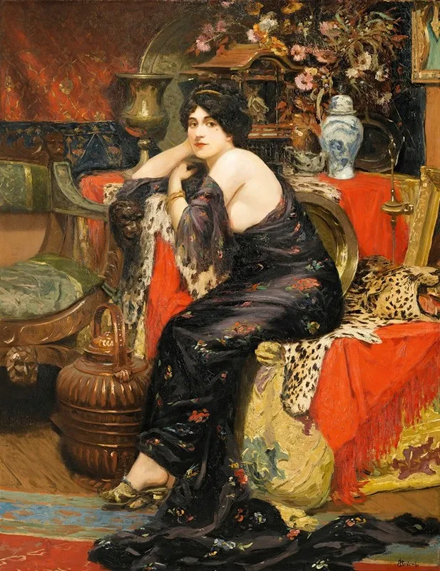 Elegant Lady In An Interior Wall Art by Circle of Agapit Stevens - High-Resolution Digital Print