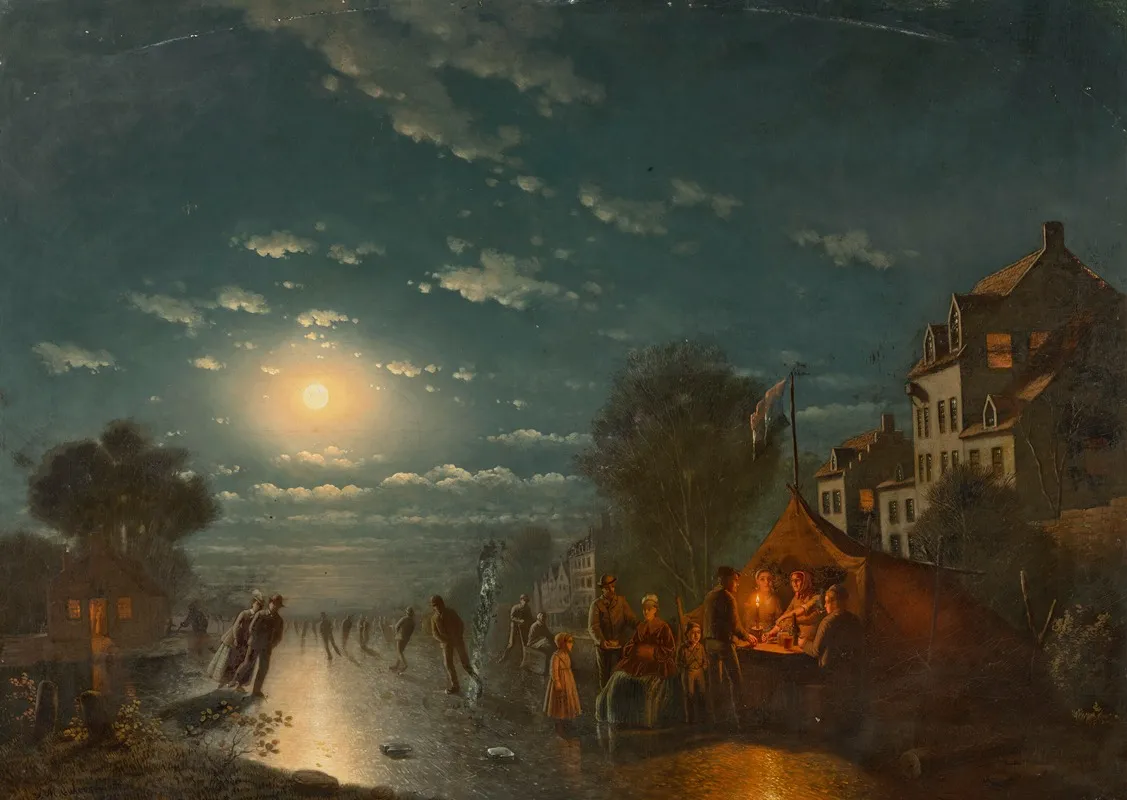 Elegant Skating By Moonlight Wall Art by Johann Mongels Culverhouse - High-Resolution Digital Print