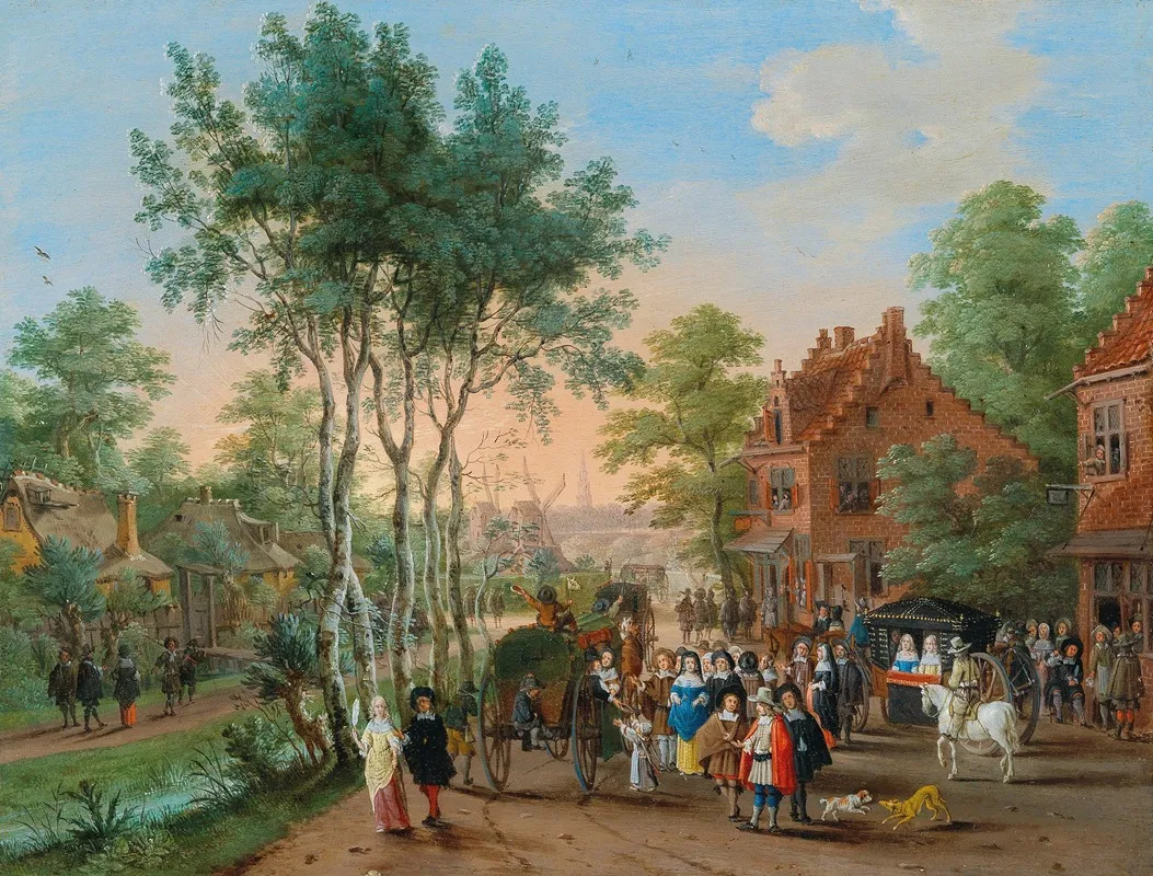 Elegant Travellers Visiting A Village By A River