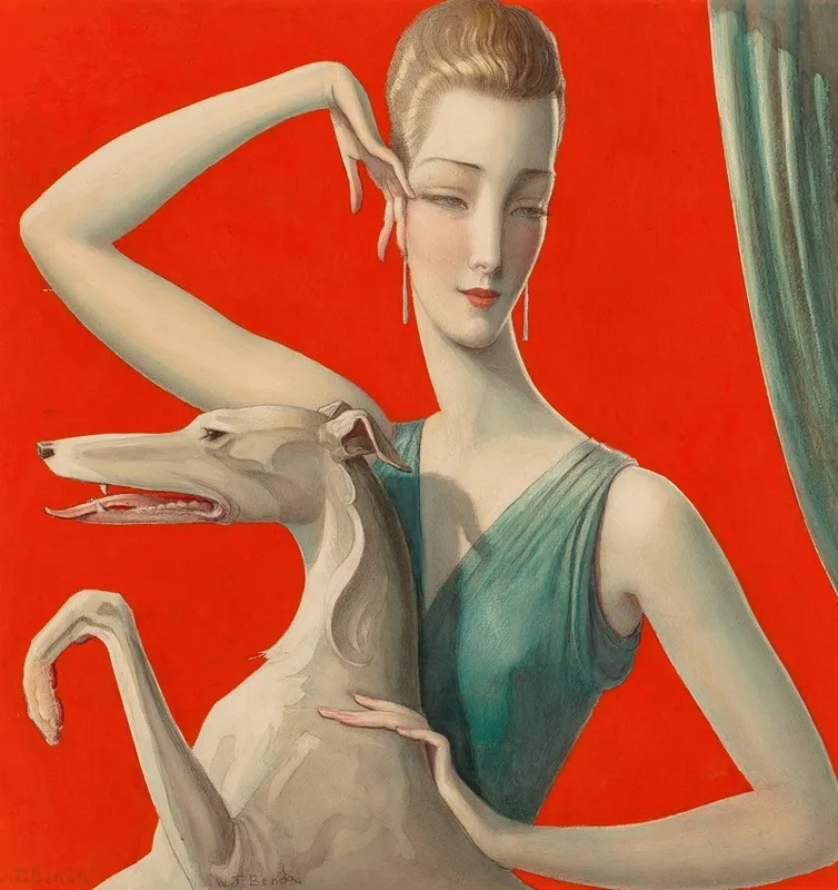 Elegant Woman And Afghan Wall Art by Wladyslaw Theodore Benda - High-Resolution Digital Print