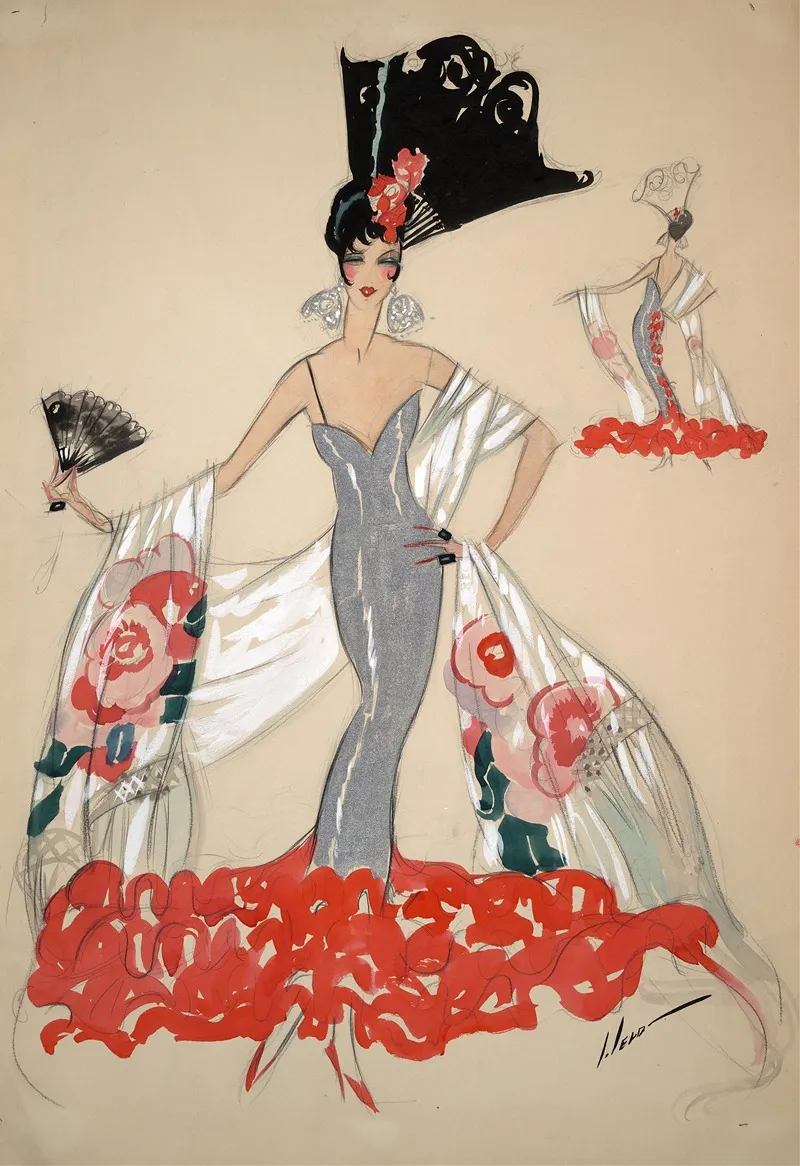 Elegant Woman In Silver Dress Holding A Fan Wall Art by John Held, Jr. - High-Resolution Digital Print