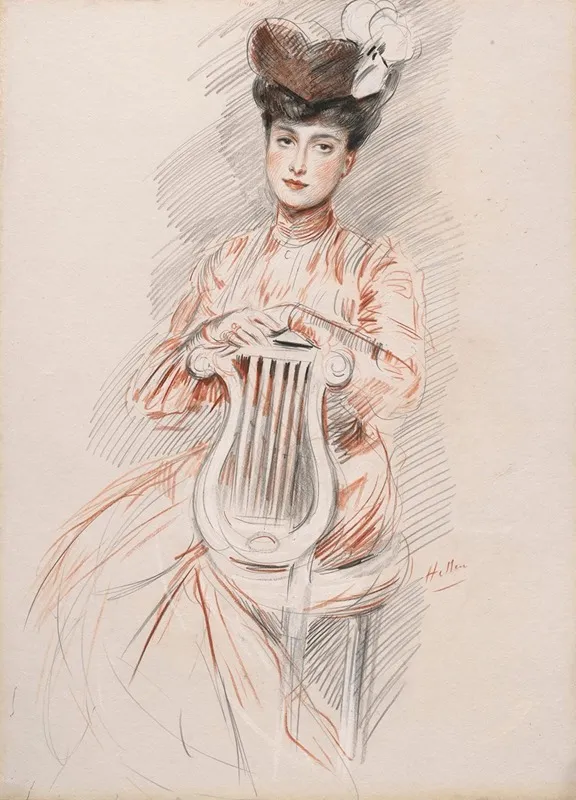 Elegante A La Chaise Lyre Wall Art by Paul César Helleu - Canvas Print
