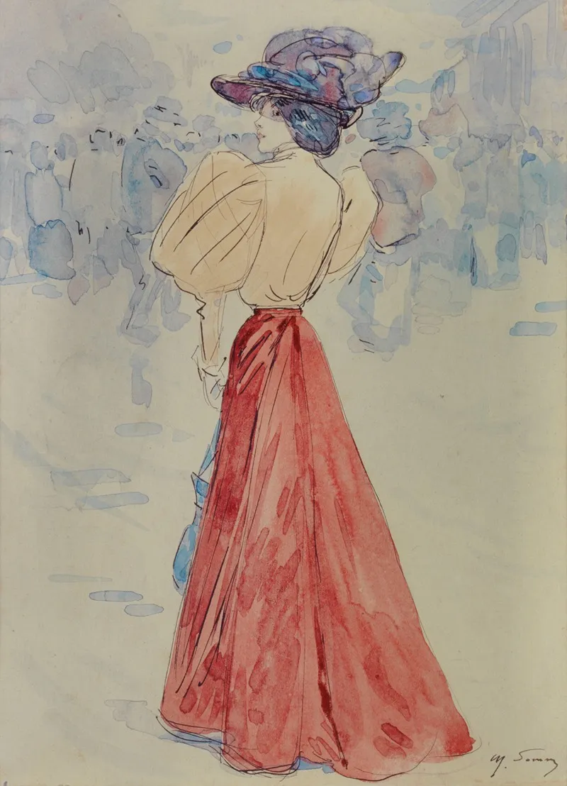 Elegante A La Jupe Rouge Wall Art by Henri Somm - High-Resolution Digital Print