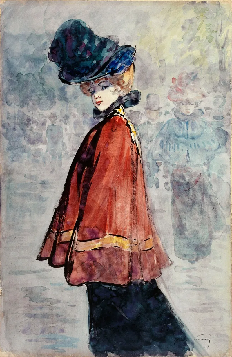 Elegante A La Pelerine Rouge Wall Art by Henri Somm - High-Resolution Digital Print