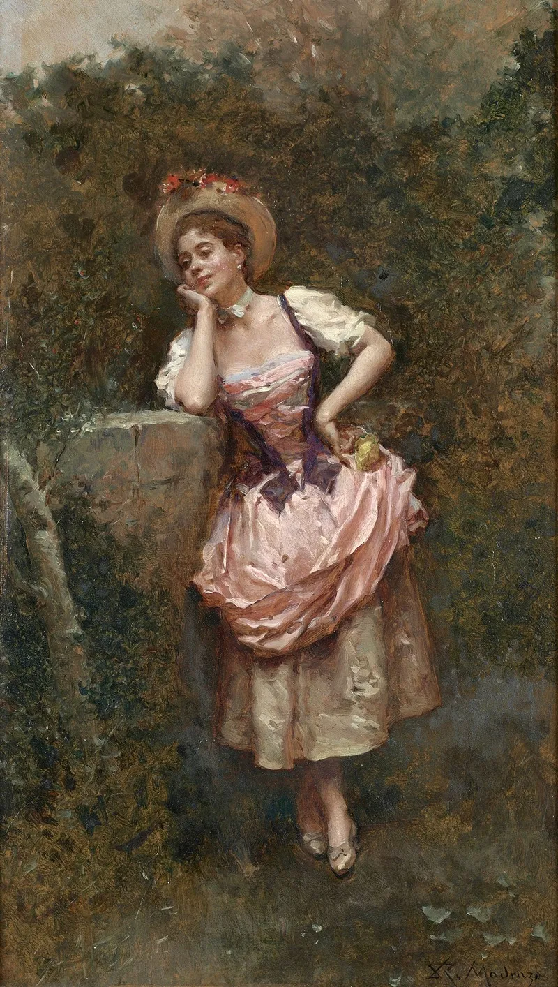 Elegante A La Robe Rose Wall Art by Luis de Madrazo y Kuntz - High-Resolution Digital Print