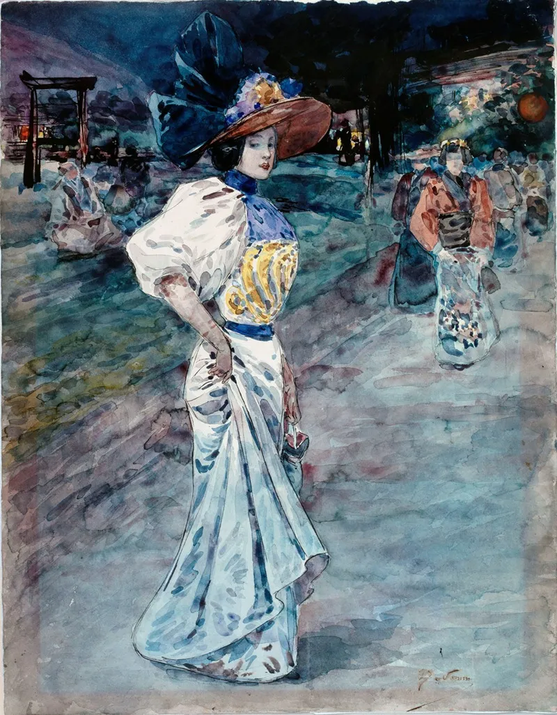 Elegante Dans Un Jardin Japonais Wall Art by Henri Somm - High-Resolution Digital Print
