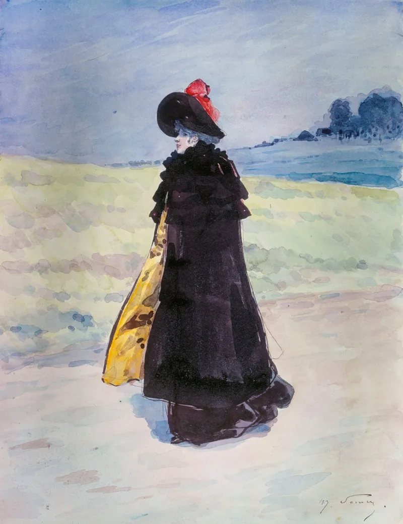 Elegante En Cape Noire Dans Un Paysage Wall Art by Henri Somm - High-Resolution Digital Print