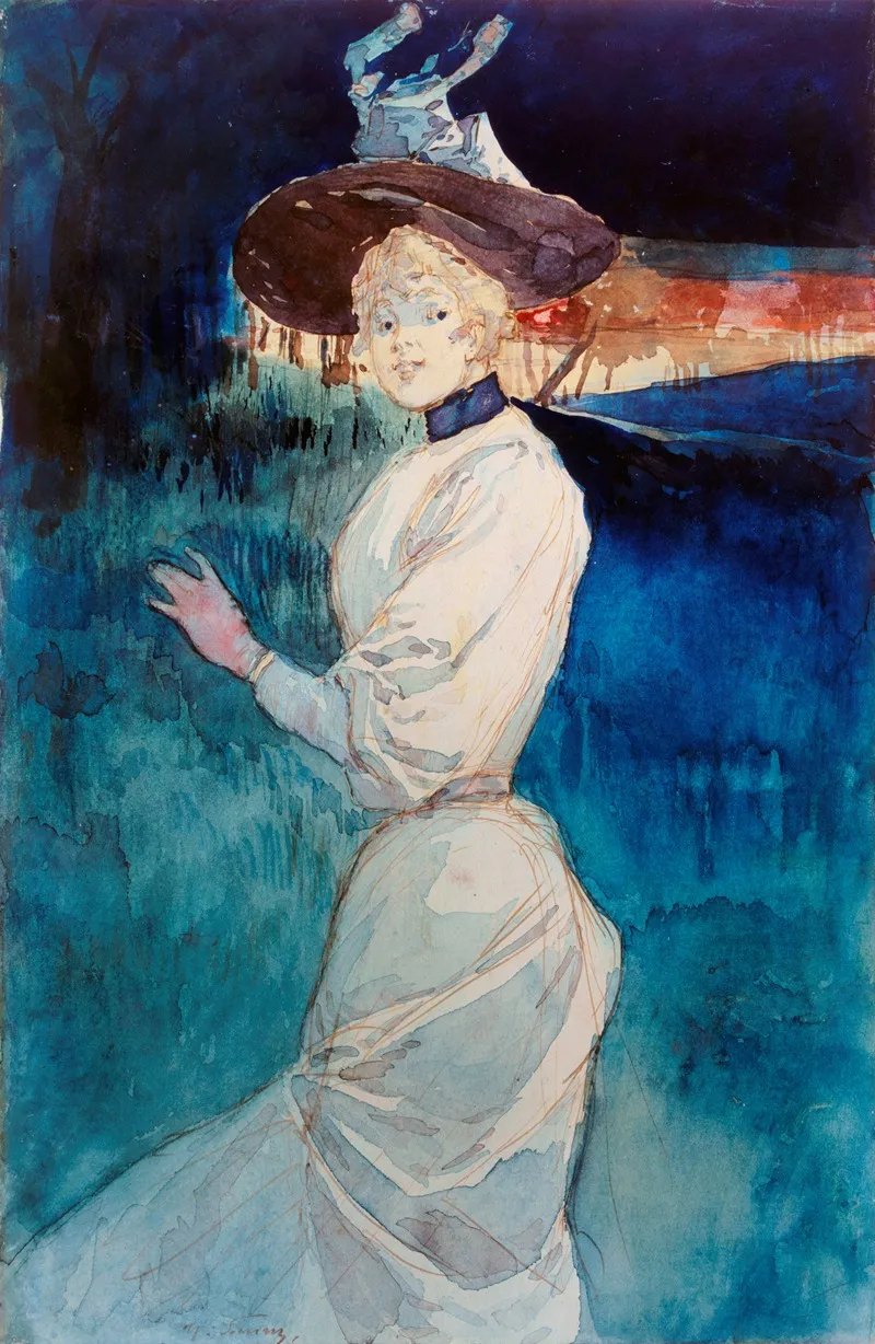 Elegante En Robe Blanche Dans Un Paysage Wall Art by Henri Somm - High-Resolution Digital Print