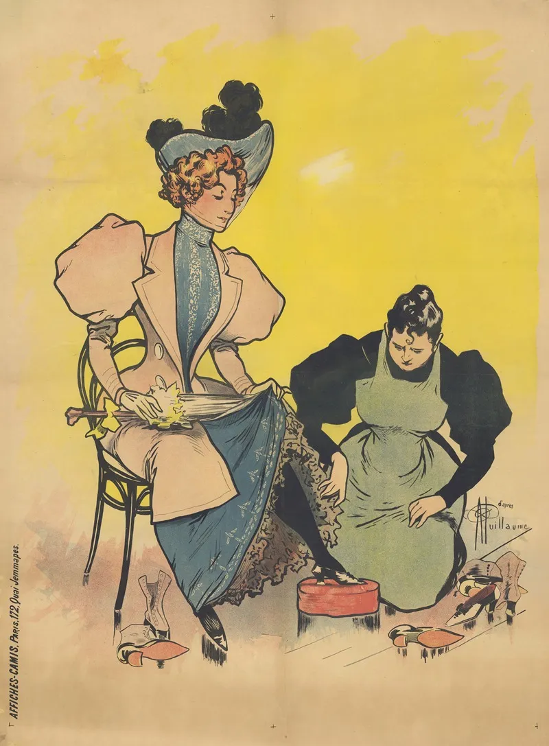 Elegante Essayant Des Chaussures Wall Art by Albert Guillaume - High-Resolution Digital Print