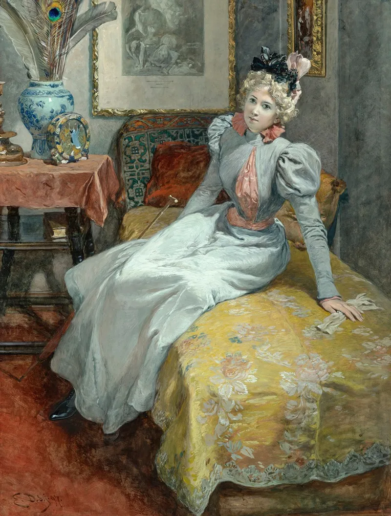 Elegante Sur Un Sofa Wall Art by Emil Doepler - High-Resolution Digital Print