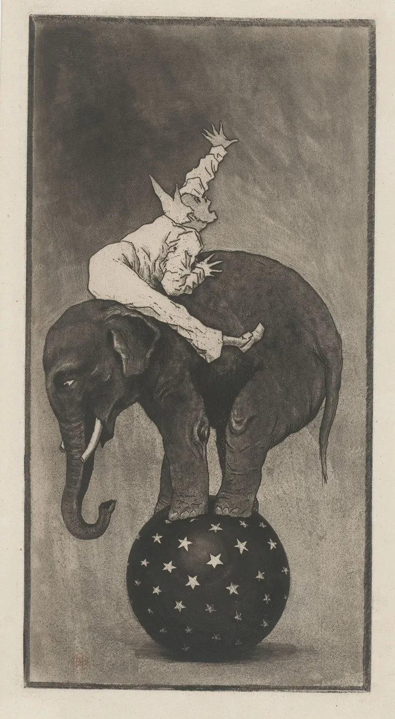 Elephant Balancing On A Ball With A Man On Its Back