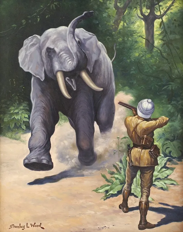 Elephant Hunter Wall Art by Stanley Llewellyn Wood - High-Resolution Digital Print