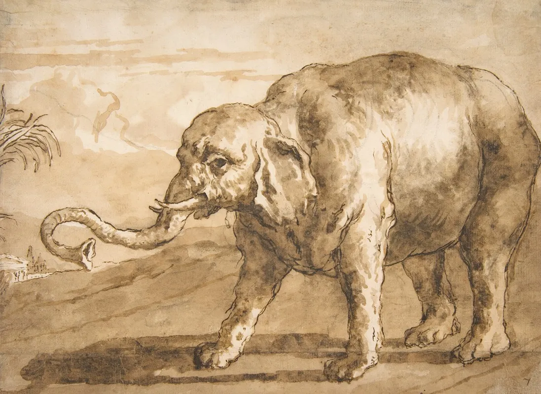 Elephant In A Landscape Wall Art by Giovanni Domenico Tiepolo - High-Resolution Digital Print