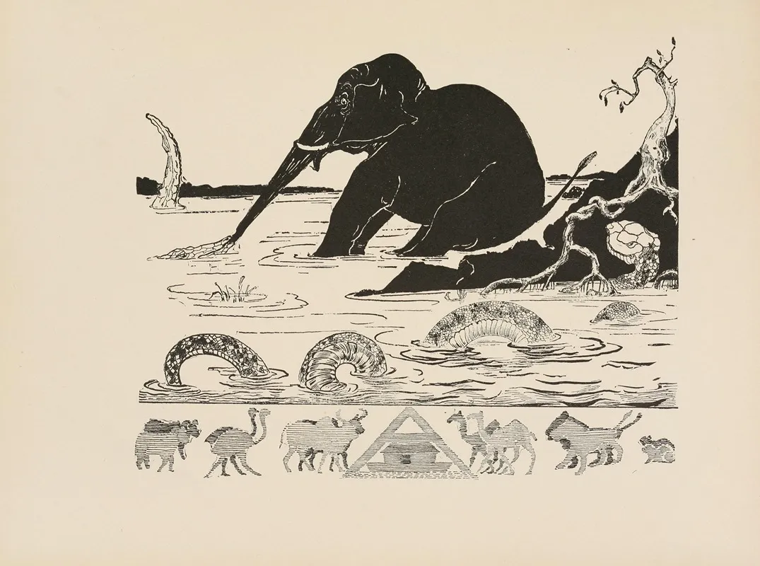 Elephants Child Having His Nose Pulled By The Crocodile Wall Art by Rudyard Kipling - High-Resolution Digital Print