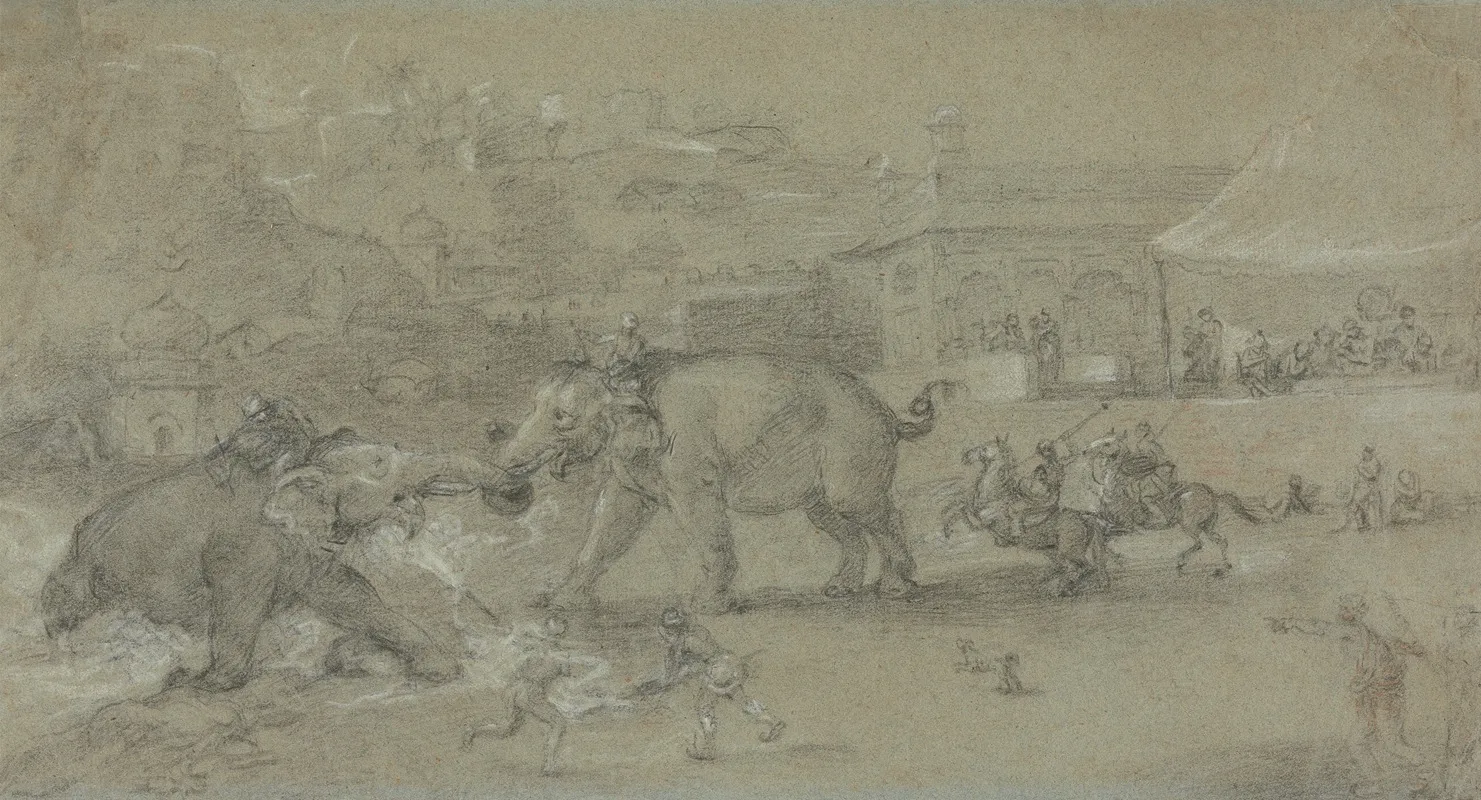 Elephants Fighting Wall Art by Johan Joseph Zoffany - High-Resolution Digital Print