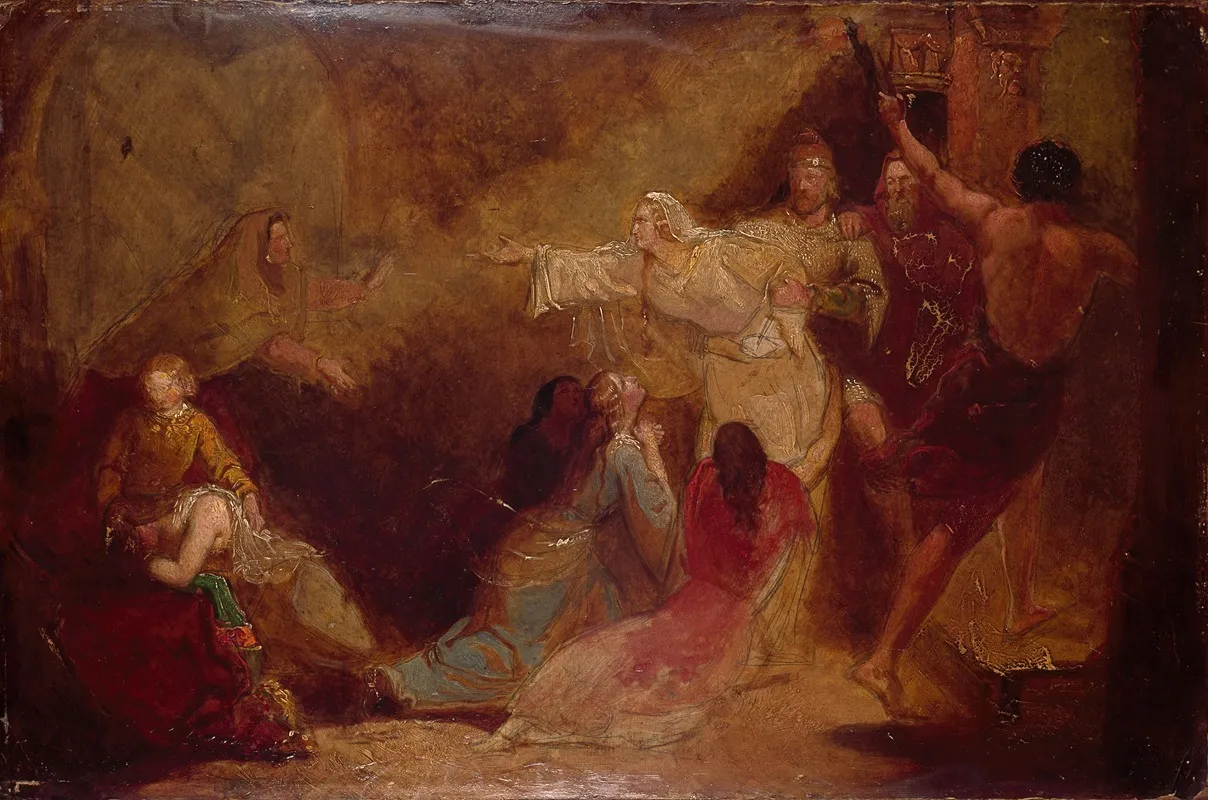 Elgiva Seized By Order Of Archbishop Odo Wall Art by Sir John Everett Millais - Canvas Print