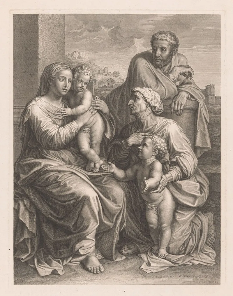 Elisabeth Shows The Young John The Baptist To The Holy Family Wall Art by Francois de Poilly - High-Resolution Digital Print