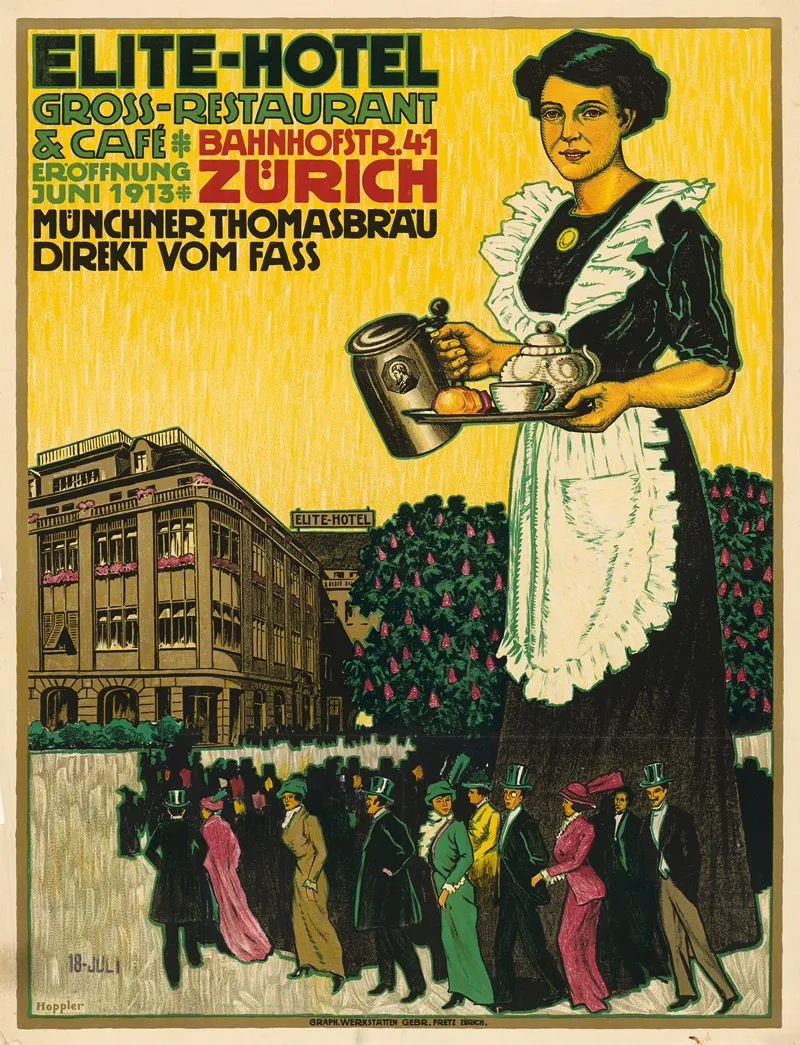 Elite Hotel Gross Restaurant Cafe Eroffnung 1913 Zurich Wall Art by Albert Hoppler - High-Resolution Digital Print