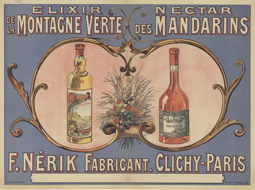 Elixir De La Montagne Verte Nectar Des Mandarins F Nerik Fabricant Clichy Paris Wall Art by Imp. F. Champenois - High-Resolution Digital Print