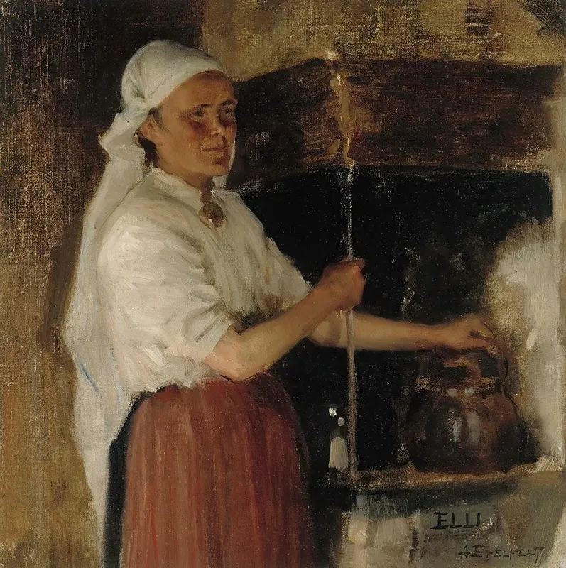 Elli Jappinen At The Stove Study Wall Art by Albert Edelfelt - High-Resolution Digital Print