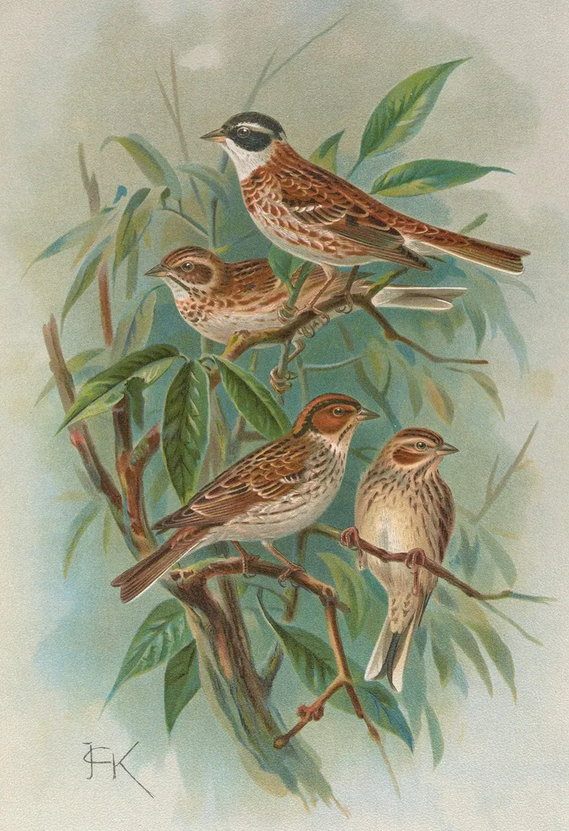 Emberiza Rustica Pall Emberiza Pusilla Pall Wall Art by Johann Friedrich Naumann - High-Resolution Digital Print