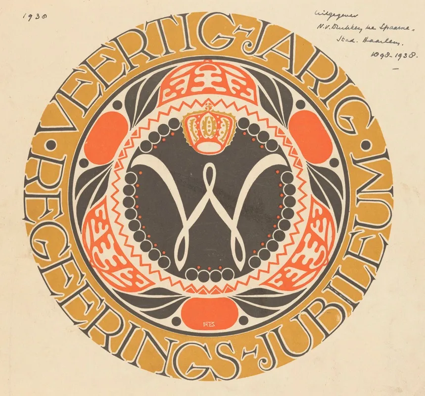 Embleem Voor Veertigjarig Regeringsjubileum Koningin Wilhelmina Der Nederlanden