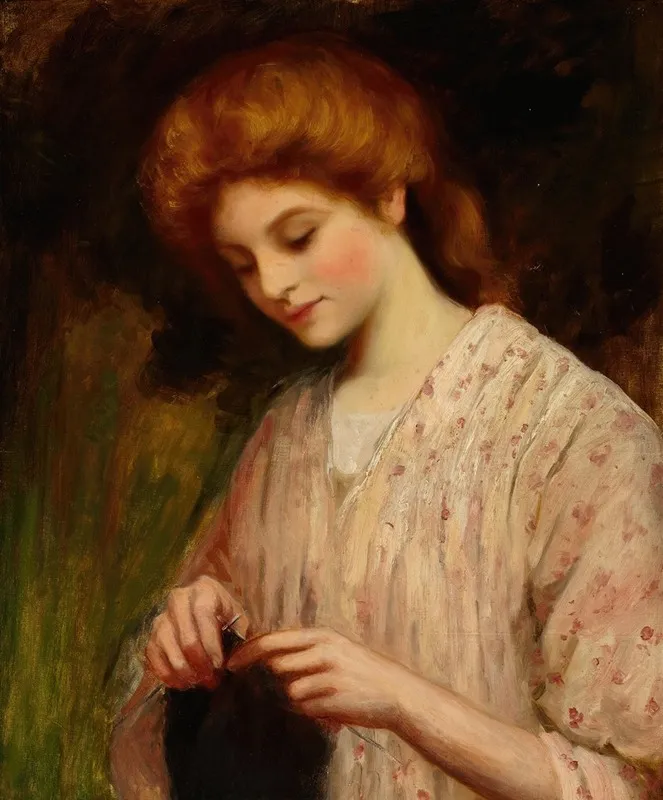 Emma Eburne Knitting A Sweater Wall Art by William Oliver - High-Resolution Digital Print