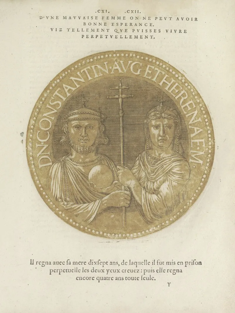 Emperor Constantijn Vi Met Zijn Moeder Keizerin Irene Wall Art by Hubert Goltzius - High-Resolution Digital Print