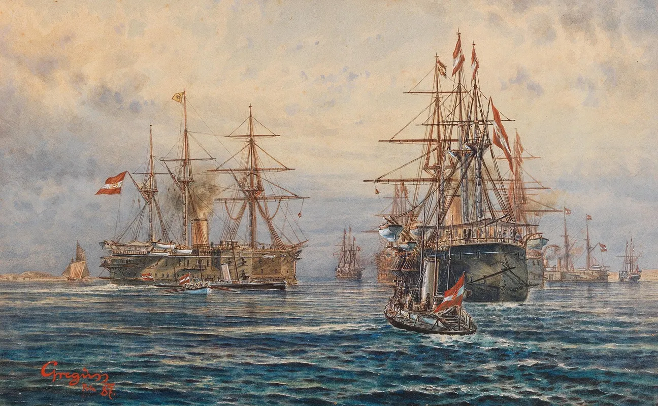 Emperor Francis Joseph I On Board The Casemate Ship Archduke Albrecht Wall Art by György Greguss - High-Resolution Digital Print