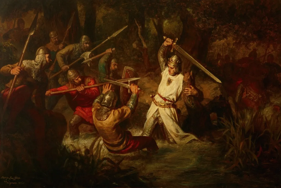 Emperor Rudolf I In The Battle Of Marchfeld Wall Art by Leopold Loeffler - High-Resolution Digital Print