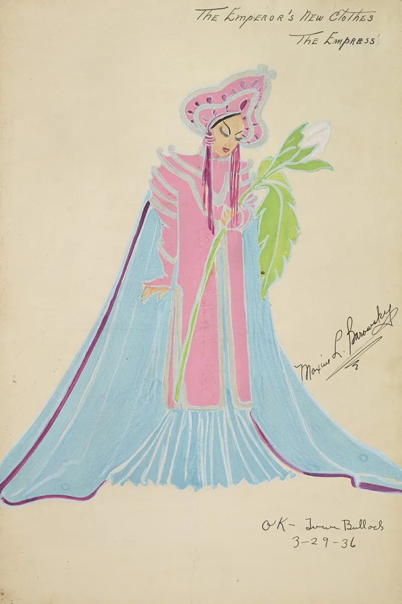 Emperors New Clothes The Empress Blue Gown And Cape With Pink Coat Wall Art by Maxine Borowsky - High-Resolution Digital Print