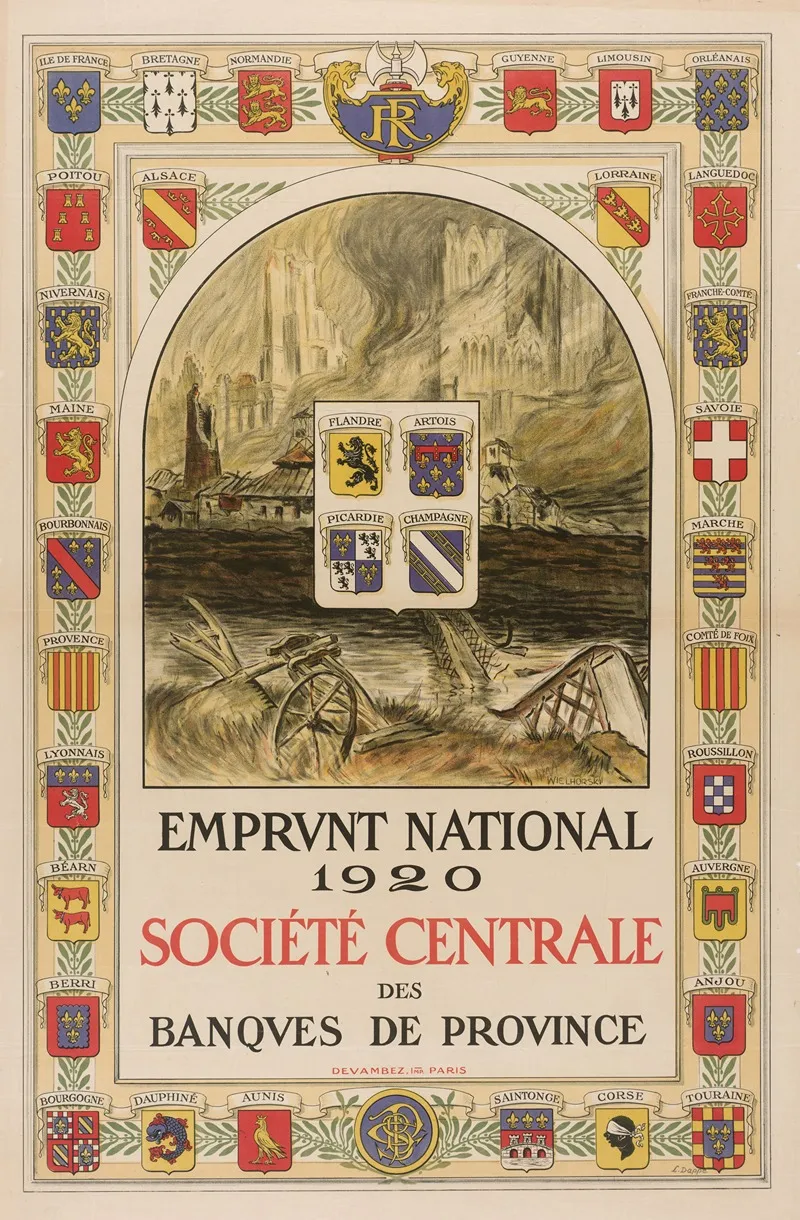 Emprunt National 1920 Societe Centrale Des Banques De Province Wall Art by Jules Wielhorski - High-Resolution Digital Print