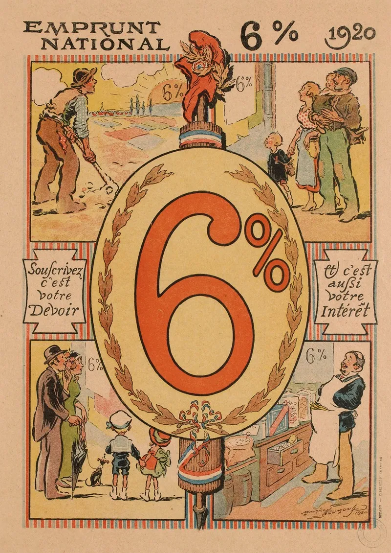 Emprunt National 6 1920 Souscrivez Cest Votre Devoir Et Cest Aussi Votre Interet Wall Art by Maurice Louis Henri Neumont - High-Resolution Digital Print