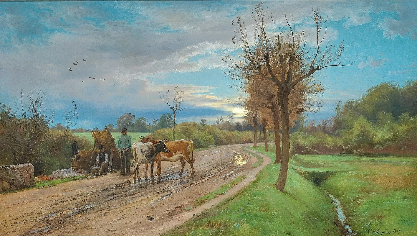 En Bonde Taler Med En Vejmand I Fuldmanens Skaer