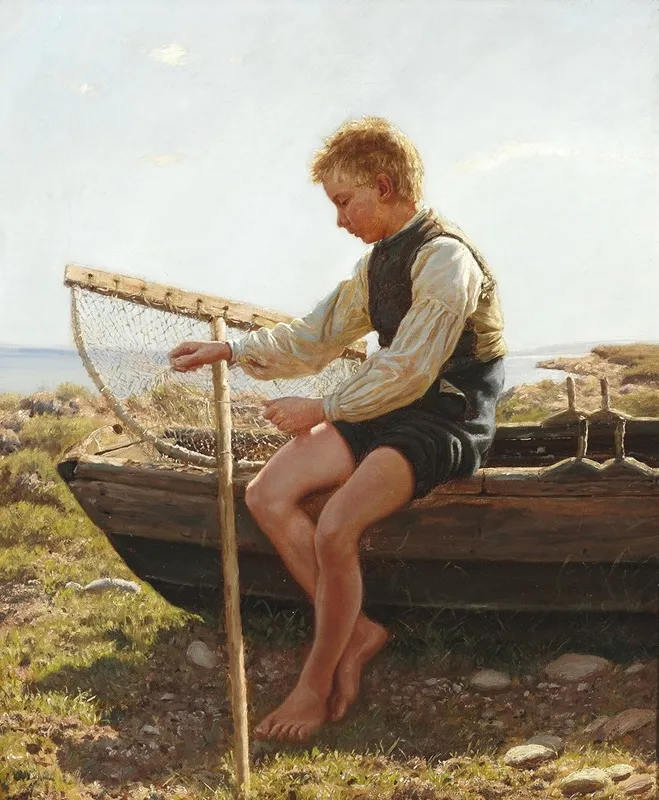 En Dreng Reparerer Nettet Wall Art by Hans Michael Therkildsen - High-Resolution Digital Print