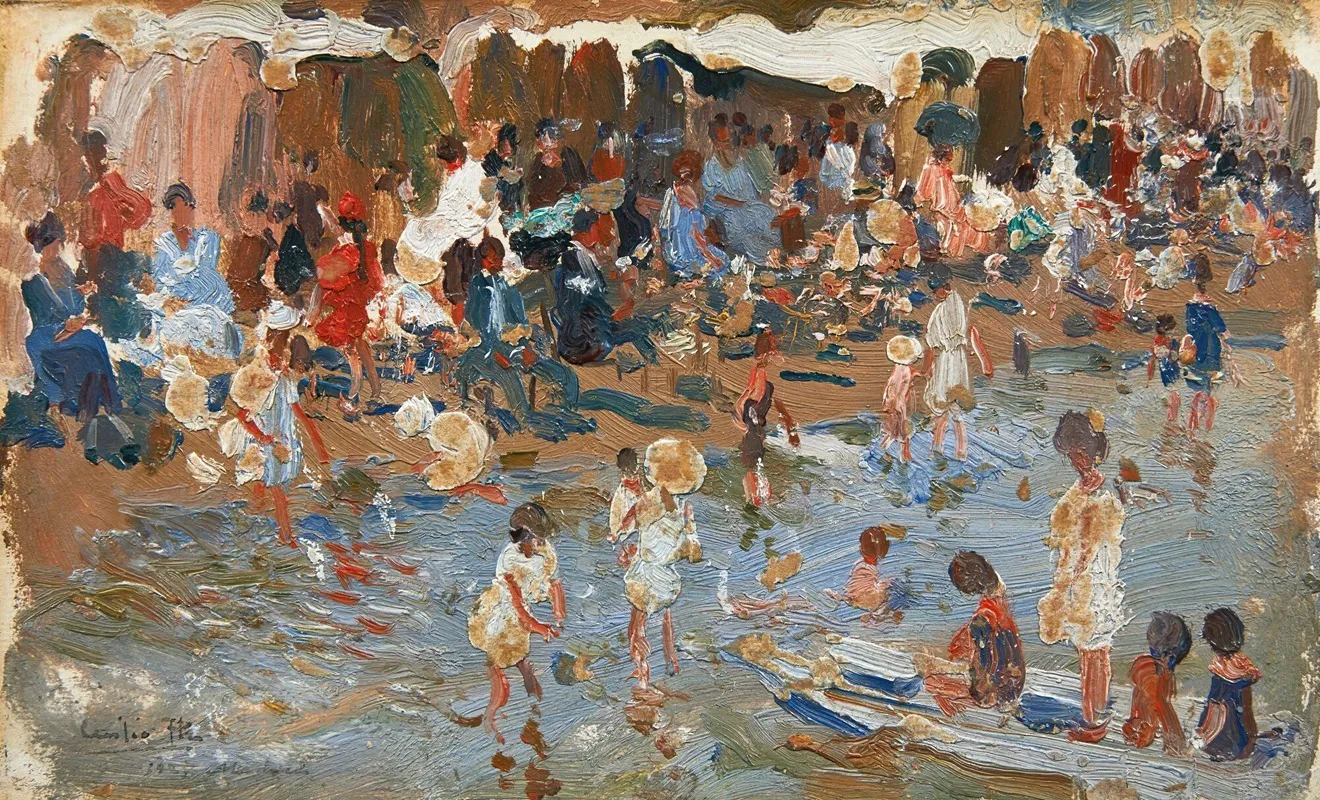 En La Playa On The Beach Wall Art by Cecilio Plá - High-Resolution Digital Print
