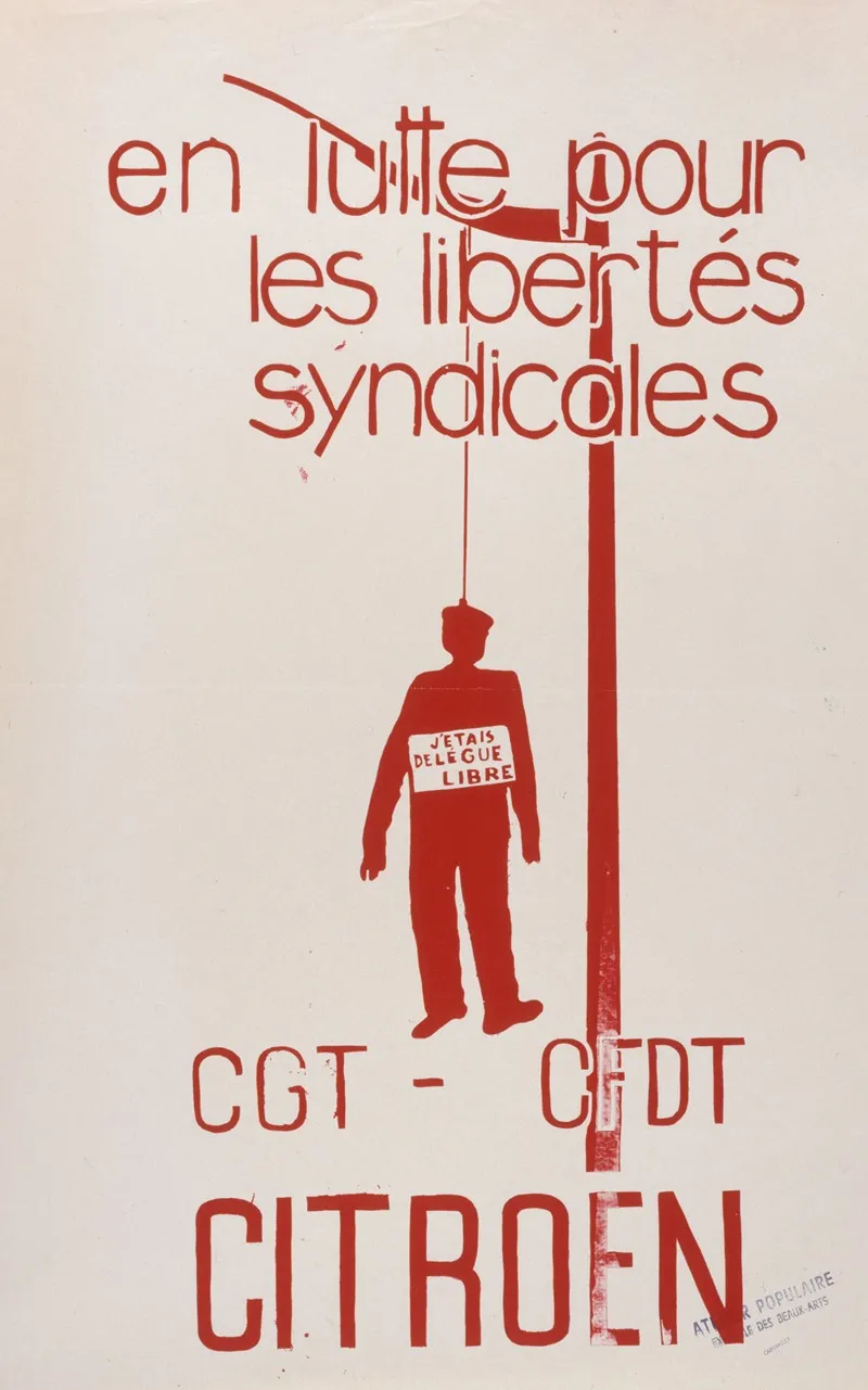 En Lutte Pour Les Libertes Syndicales Cgt Cfdt Citroen Wall Art by Atelier de l'Ecole Nationale Supérieure des Beaux-Arts - High-Resolution Digital Print