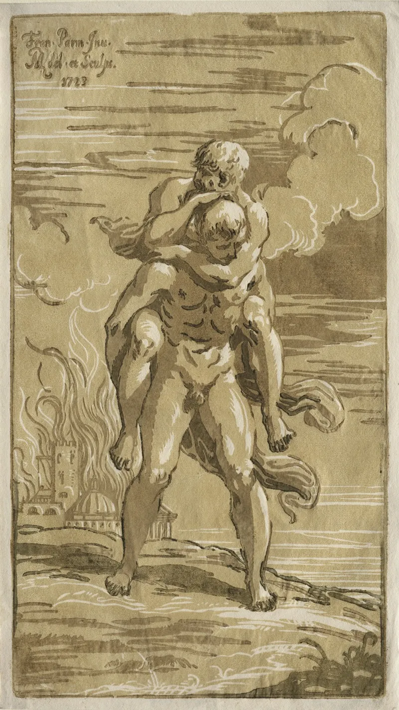 Eneas Carrying Anchises His Father From The Burning Of Troy