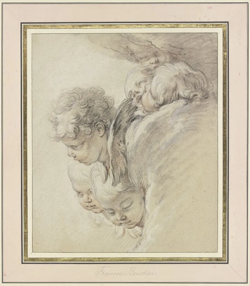 Engelskopfe In Wolken Geburt Christi Wall Art by François Boucher - High-Resolution Digital Print