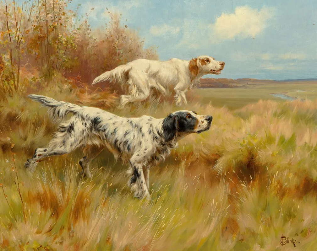 English Setters On Point Wall Art by Thomas Blinks - High-Resolution Digital Print