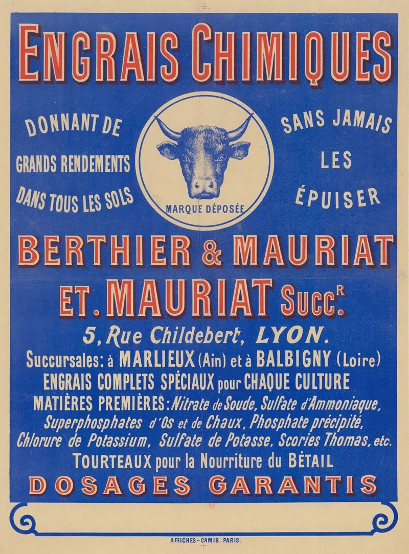 Engrais Chimiques Berthier Mauriat Et Mauriat Succr 5 Rue Childebert Lyon Wall Art by Imp. Camis - High-Resolution Digital Print