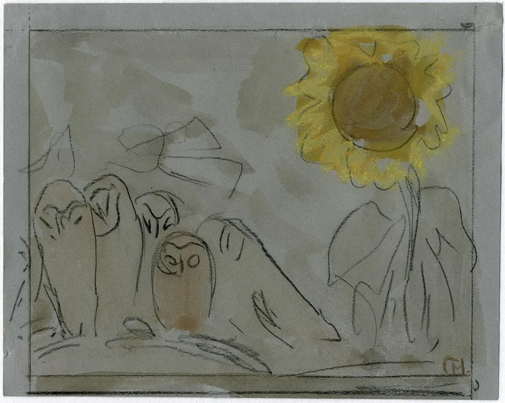 Enkele Uilen Naast Een Zonnebloem