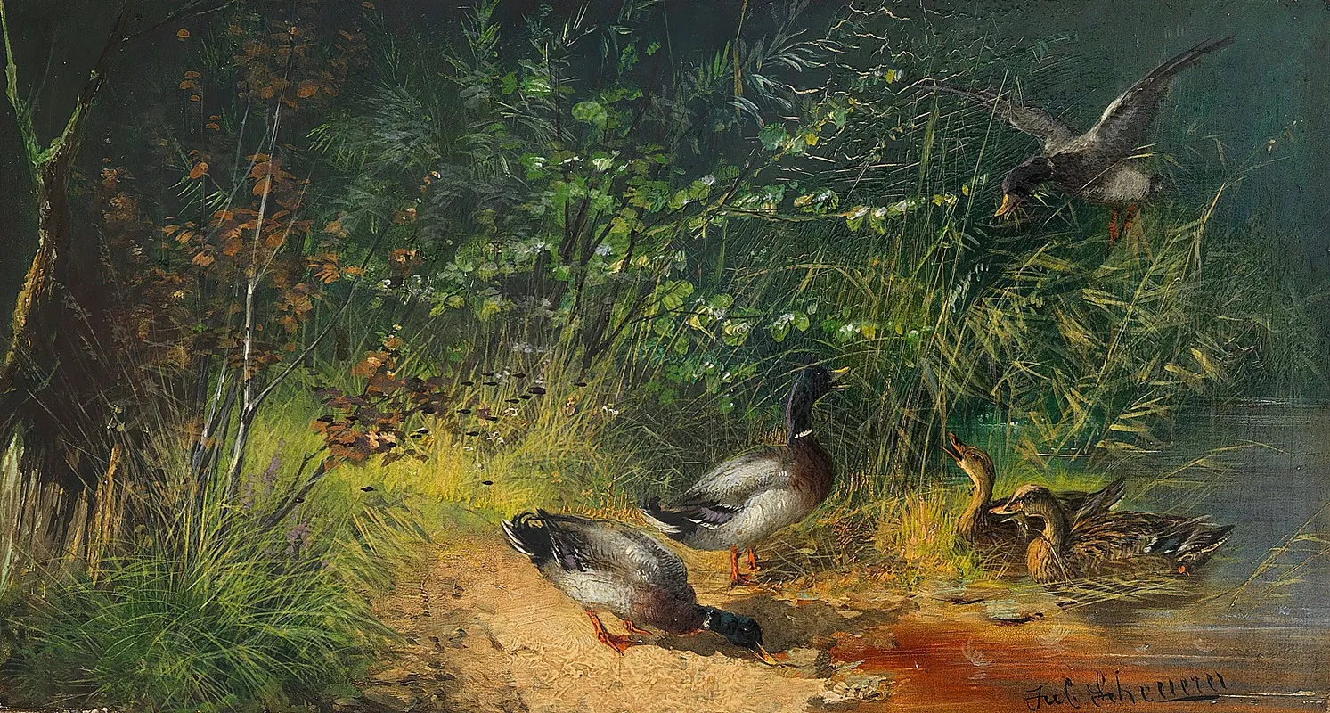 Enten Am Teich 2 Wall Art by Julius Scheuerer - High-Resolution Digital Print