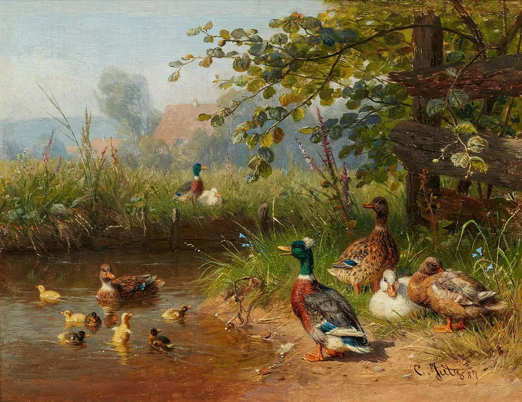 Enten Am Ufer Eines Teichs Wall Art by Carl Jutz The Elder - High-Resolution Digital Print