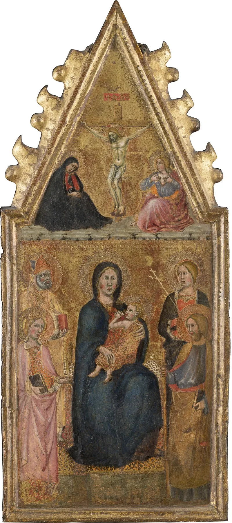 Enthroned Madonna With Child And Four Saints Above The Crucifixion With Mary And John Ev Wall Art by Cristoforo di Bindoccio - High-Resolution Digital Print