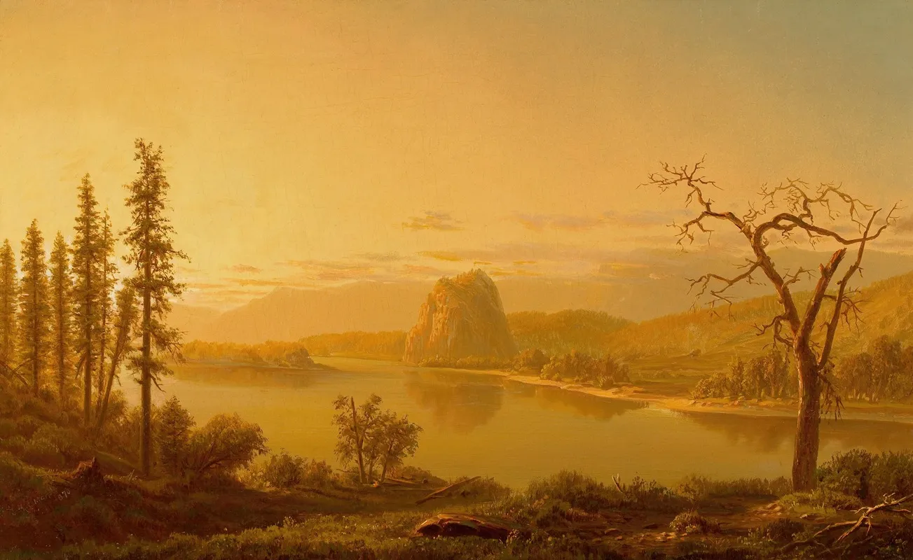 Entrance Of The Columbia River Oregon With Rooster Rock Beyond Wall Art by William L. Marple - High-Resolution Digital Print